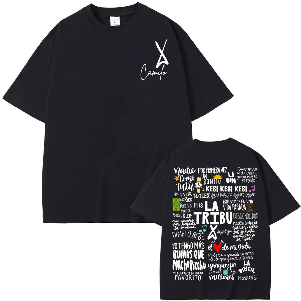Camisetas con estampado de letras del álbum Camilo La Tribu, ropa para hombres y mujeres, camiseta estética de manga corta, camiseta informal de cuello redondo de gran tamaño