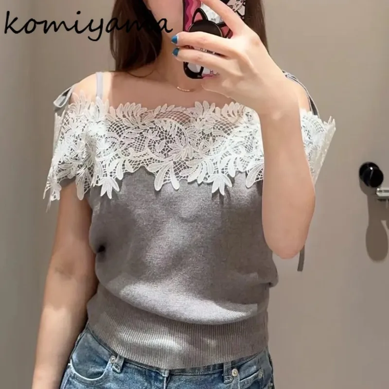 

Japanese Lace Hook Flower Ropa Mujer Sexy Off Shoulder Knitted Sweater Bandage Bow Clothes Woman Autumn New Gentle Pull Tops