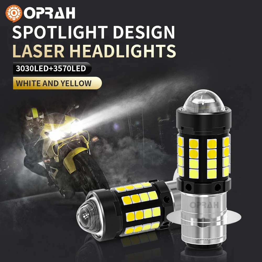 P15D LED Motorcycle Headlight Super Bright 3030 SMD Dual Color White Yellow Hi Lo Beam Lens Fog Lamp for Motobike Scooter Light