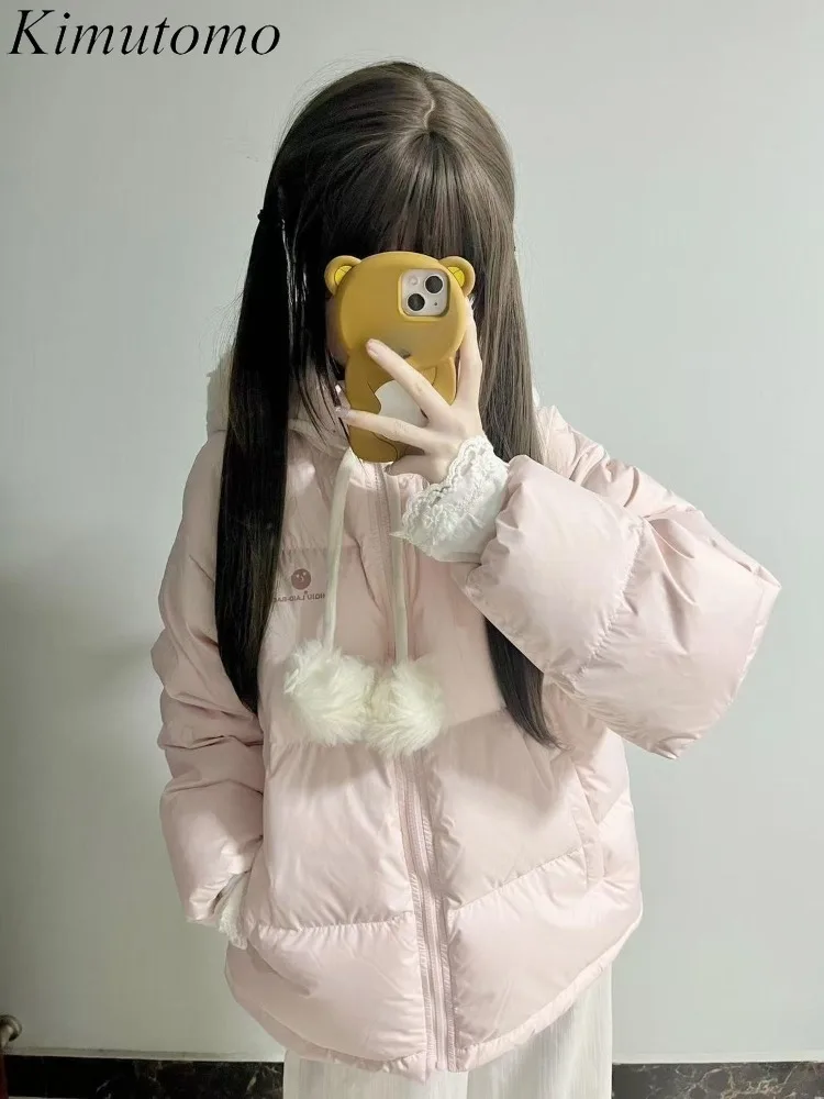 

Kimutomo Parkas Women Stand Collar Autumn Wintr Fashion Sweet Loose Zipper Padded Jackets Y2k Harajuku Coats Female Casual