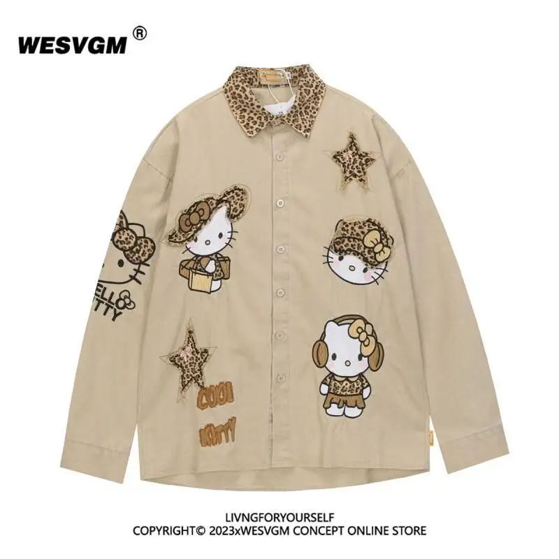 

Sanrio Hello Kitty вышитая рубашка с длинными рукавами повседневная рубашка куртка Kawaii аниме модные полные комплекты новый номер комплект женские брюки