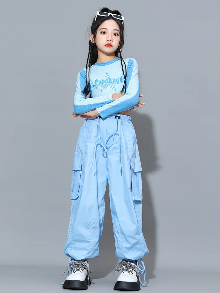 Mädchen Hip Hop Tanz Kostüm Kinder Blau Ärmelloses Top Jogger Hosen Kinder Jazz Street Performance Kleidung Sets
