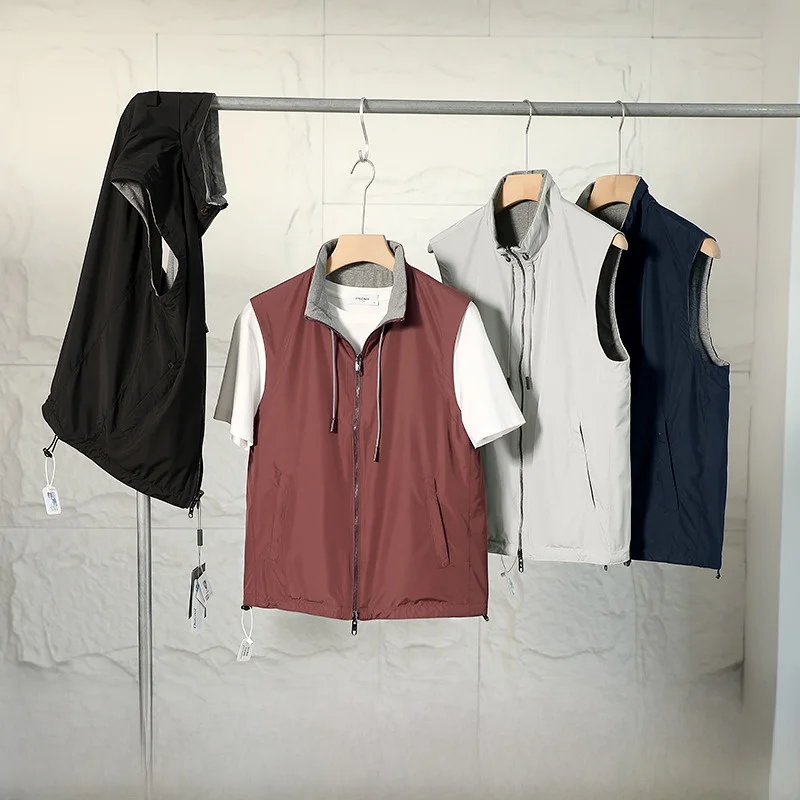 

Высококачественный двусторонний носимый технологичный водонепроницаемый дышащий мужской модный повседневный жилет на осень, приталенный, на молнии...