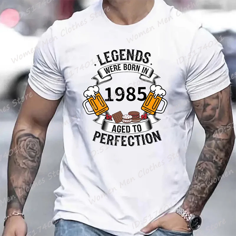 Men'S 1985 Legends Born in Perfection T-Shirt, Beer Print Tees, 40th Birthday T-shirts, Casual Crew Neck Short Sleeve Tee Tops