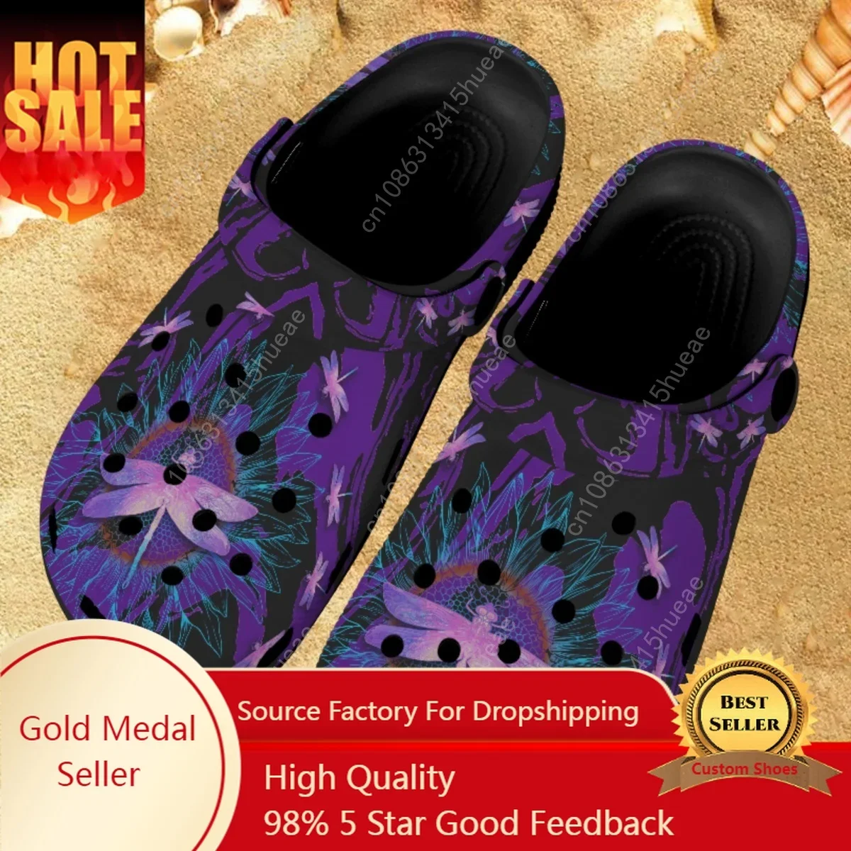 

Purple Dragonfly Pattern Summer Outdoor Sandals Women Flats Garden Shoes Breathable Super Light Ladies Home Bathroom Slippers