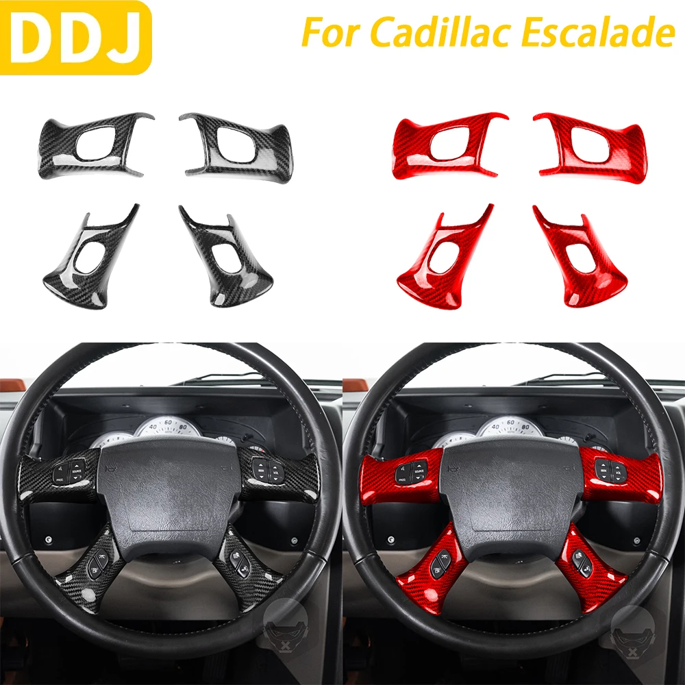 For Cadillac Escalade 2003-2006 Accessories Real Carbon Fiber Car Interior Steering Wheel Button Cover Decorative Modification