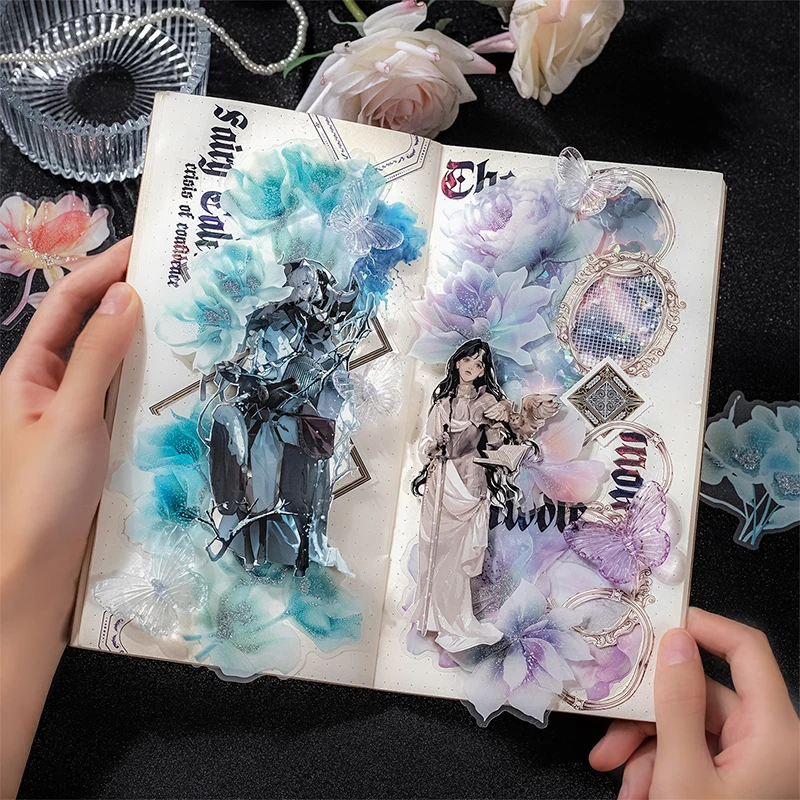 Card Lover 20 Pcs [Flowing Flower House Series] Three Dimensional Hot Stamping Flower Tent Material Sticker PET Scrapbook Kit