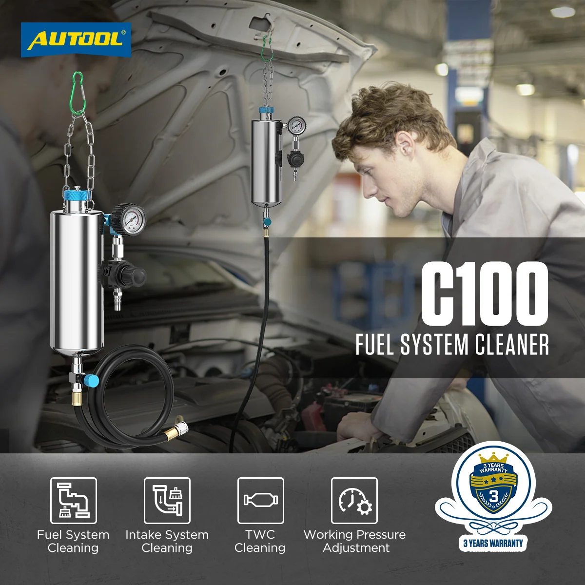 For car Diagnostic Tools C100 Car Fuel Injector Cleaning tool No Disassemble  Fuel Bottle Injector Testing System Cleaning Tool