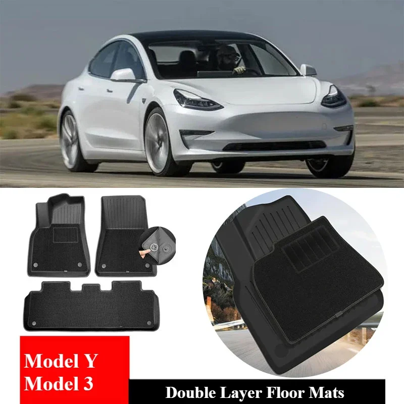 For Tesla Model Y 3 Heavy 3D Duty Double Layer Carpet Floor Mats All-Weather Waterproof Anti-Slip Trunk Mat Liner Accessories