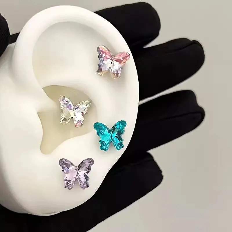 G23 Butterfly Earring Popular Pink Butterfly Design Animal Shape Comfortable Women Adult Artistic Trendy Glossy Stud Jewelry