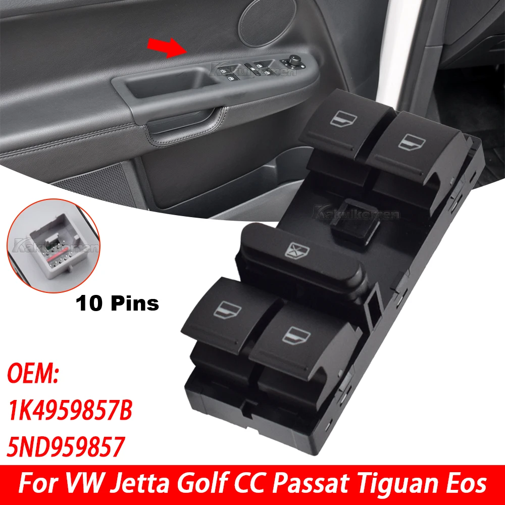 Five button Window Switch Button For VW AMAROK Golf 5 6 Plus Jetta Tiguan Touran Passat B6 B7 Polo 6R OE 1K4959857B 1K4 959 857B