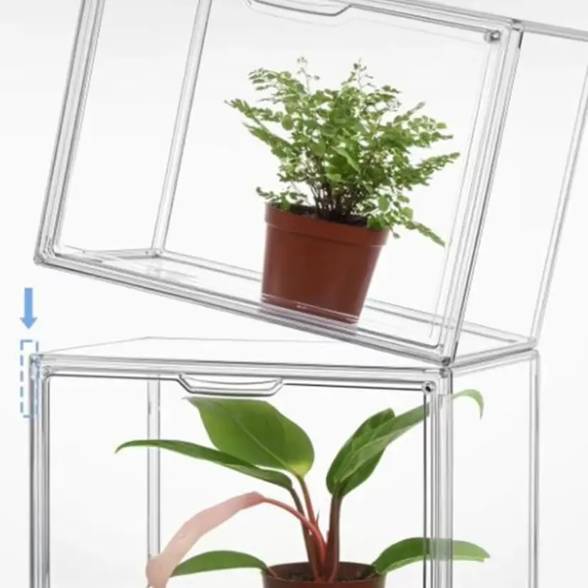 Stackable Small Greenhouse With Magnetic Waterproof Door For Indoor Small Plants Clear Plastic Tabletop Grow House