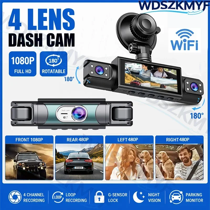 4 Channel Dashcam cars Black Box WiFi Driving FHD 1080P 3 Camera Night Vision Loop Recording Rear View Camera car accessories