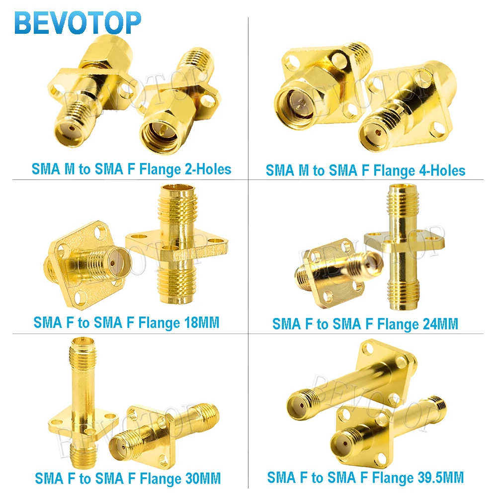 

10PCS SMA Female to SMA Female 18mm length Plug 4 hole Flange Panel Mount Same length Gold Brass RF Connector Coaxial Adapter