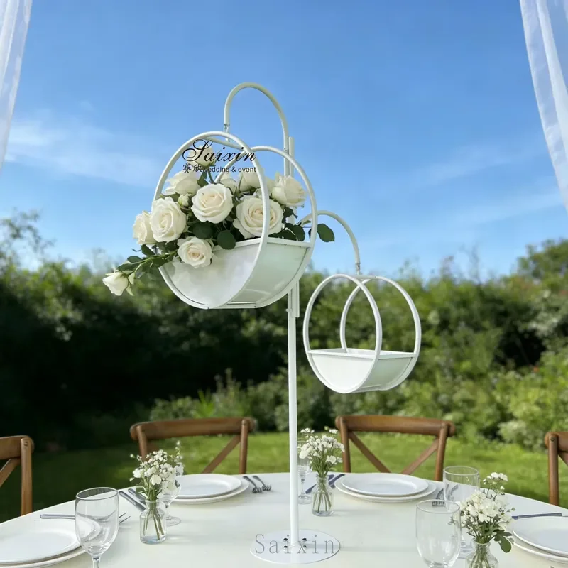 Elegant New White Tall Metal Flower Stand for Table Decoration