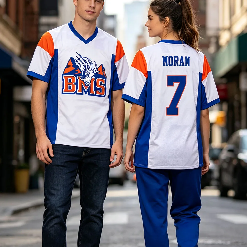 Moran 7 Castle 54 Tedesco 1 Jersey Blue Mountain State TV Show Football Tee Men Women Clothing V-neck Loose Summer Tshirt Unisex