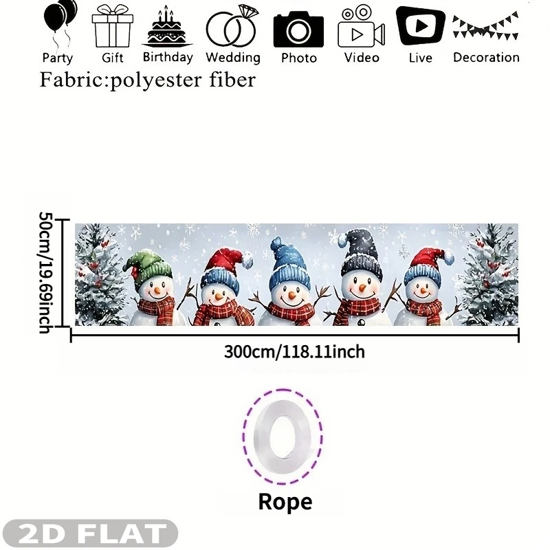 2D FLAT 1 pc Festive Snowman & Christmas Tree Yard Banner - Multiple Sizes Polyester Outdoor Holiday Decor, No Electricity Need