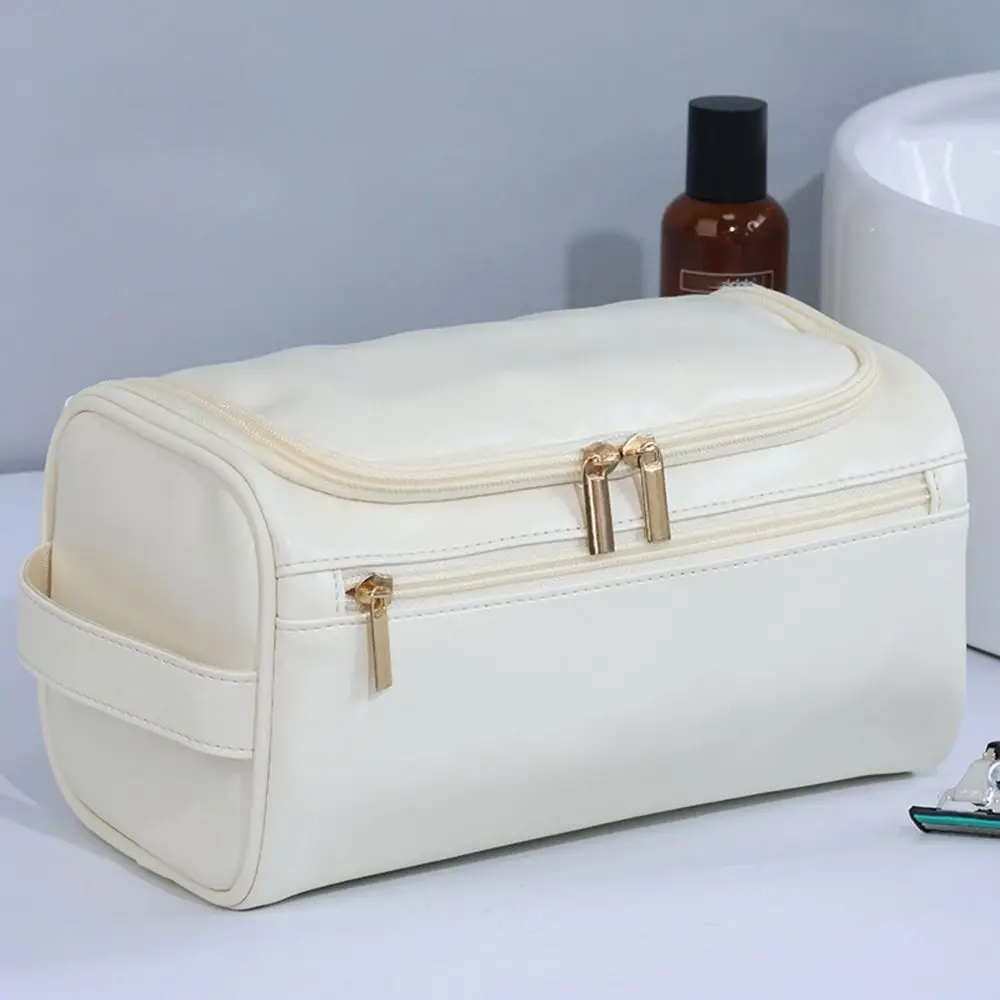 Borsa da toilette da uomo di lusso Vintage borsa cosmetica impermeabile con cerniera borsa da toilette in pelle PU di grande capacità Business