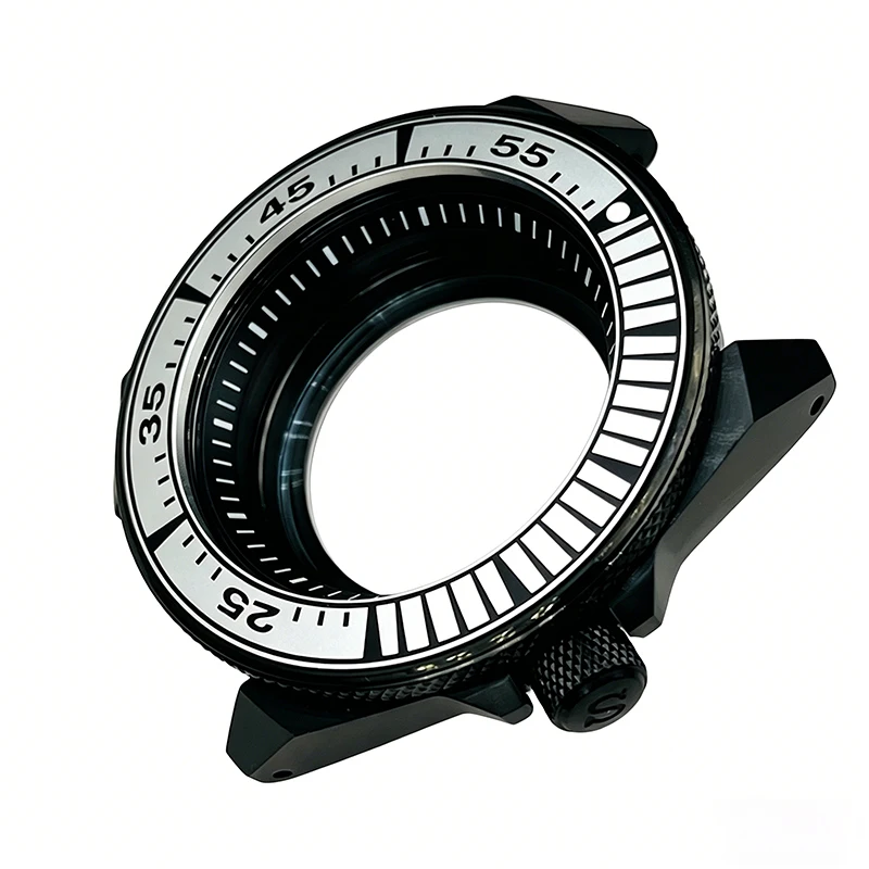 

45mm Black Samurai King Series Watch Cases Alloy Bezel Insert Fits Seiko NH35 NH36 Movement Watch Case Replace Case