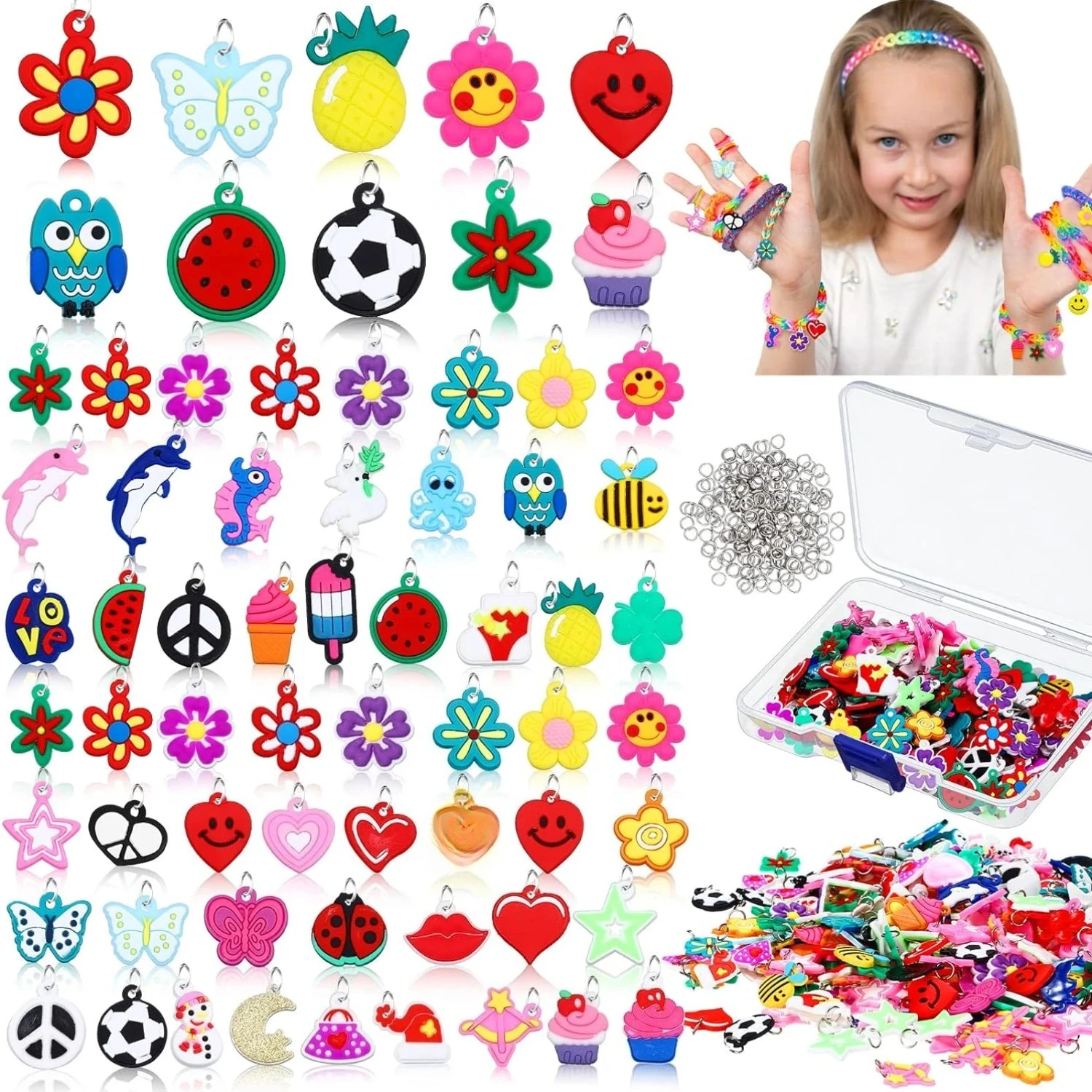 

Rubber Band Bracelet Charms Rubber Loom Band Charms Silicone Bracelet Colorful Jewelry Making Kit DIY Necklace Bracelet Pendant