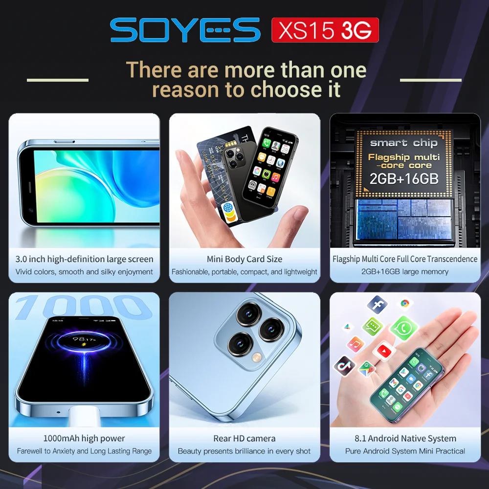 SOYES XS15 Mini Android8.1 Smart Phone 3.0 Inch Display 2GB RAM 16GB ROM Dual SIM Standby Play Store 3G Little Phone