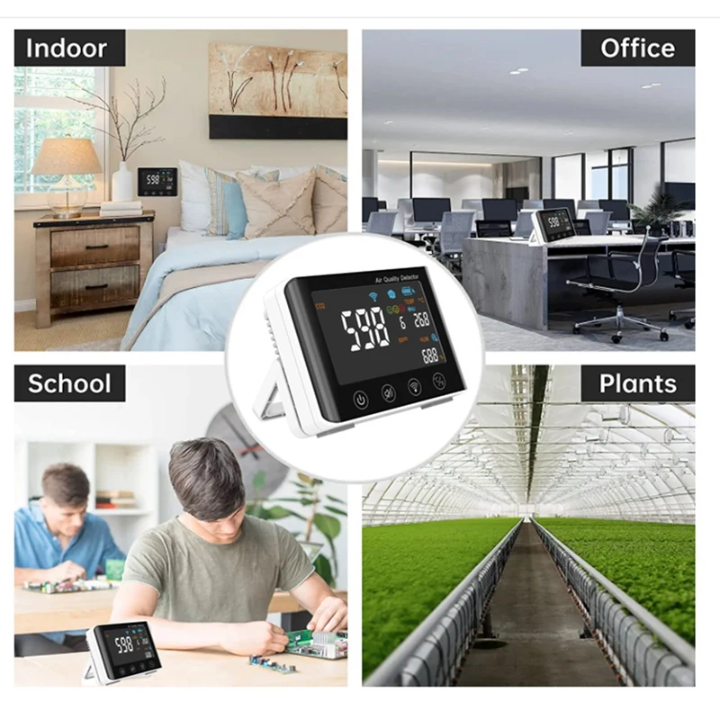 Detector de aire de CO2 Wifi 4 en 1 Detector de aire para tienda de cultivo de oficina en casa bodega garaje