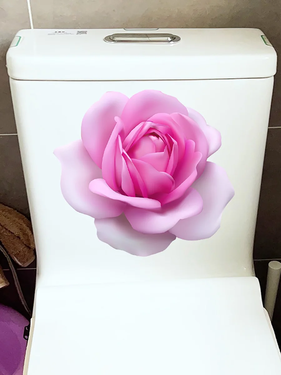 M486 Pink Rose Romance Toilet Sticker Bathroom Toilet Cover Sticker Wall Stickers Wc For Home Decoration