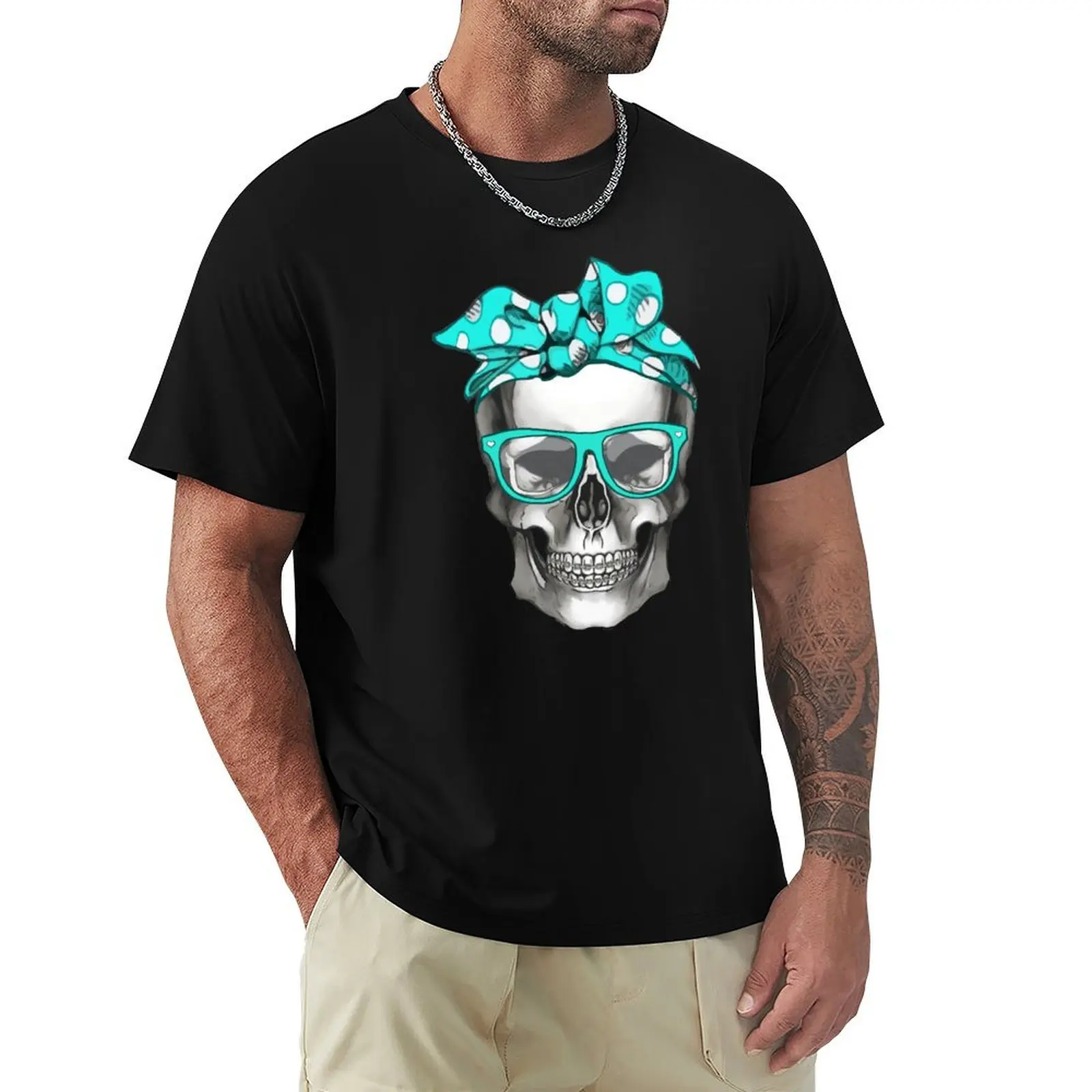 Skull human anatomy turquoise nerd tooth brace T-Shirt man t shirts cotton T-Shirt
