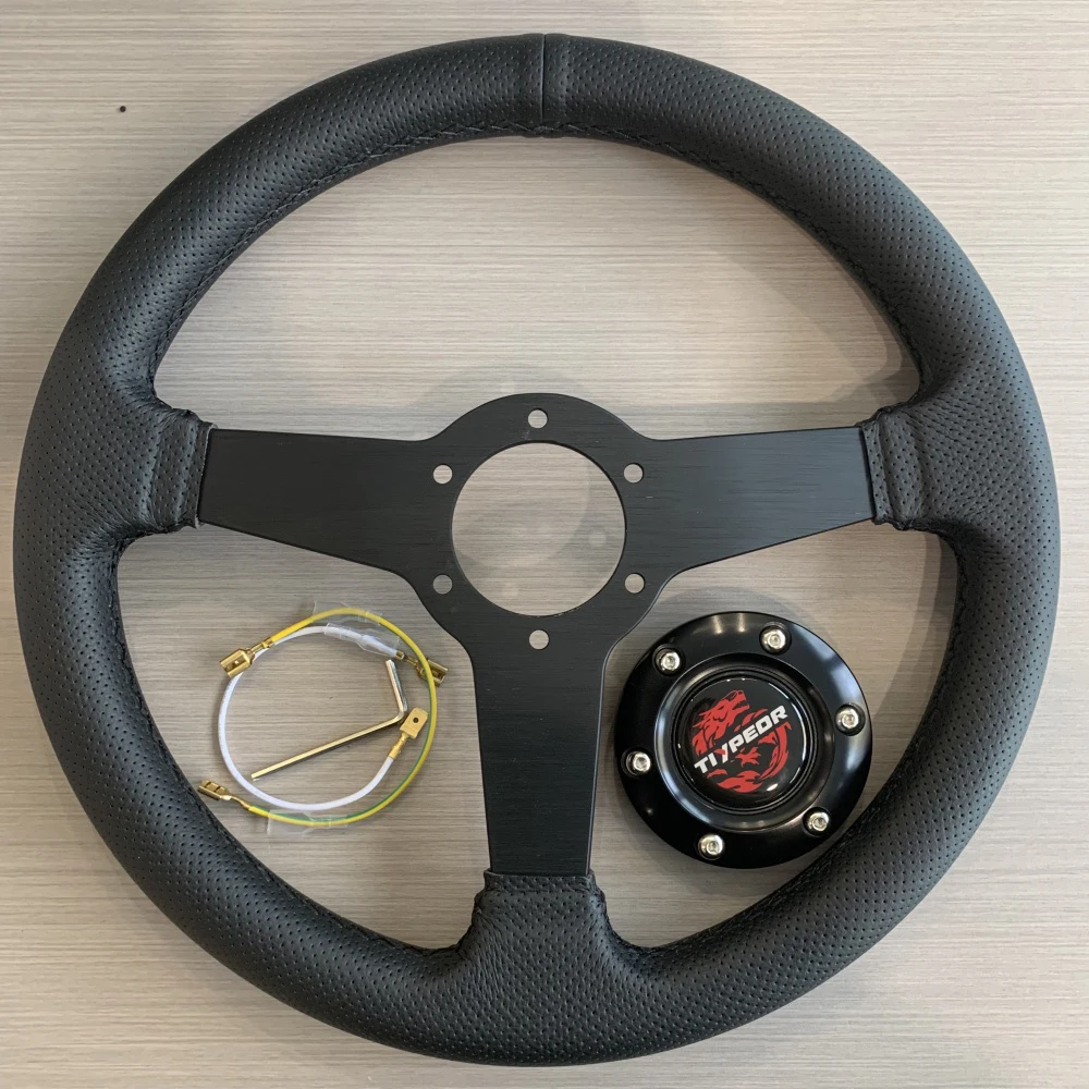 TIYPEOR 345mm Black Stand Microfiber Leather Car Steering Wheel