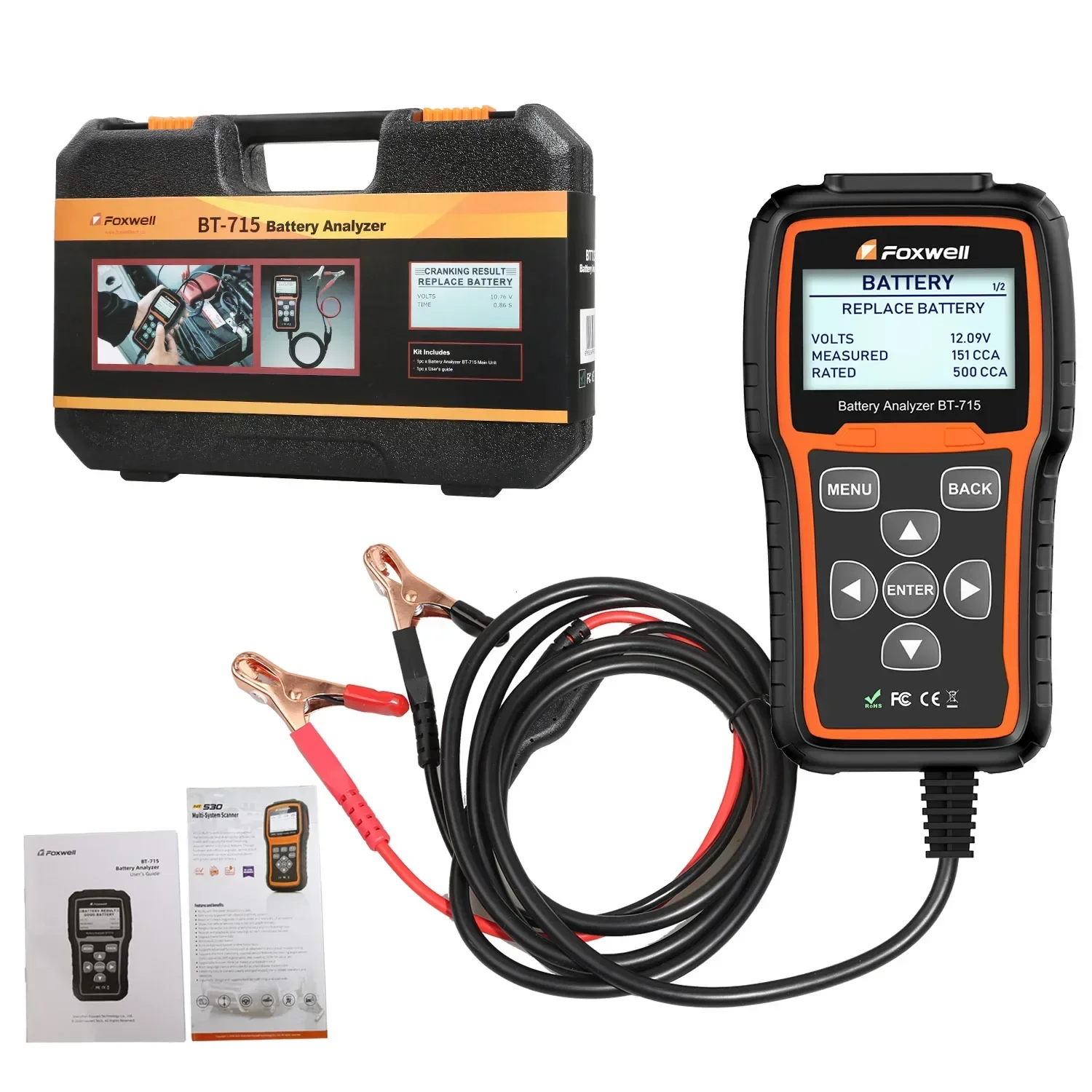 Foxwell BT-715 Car Battery Analyzer 12V & 24V AGM / EFB Flat Plate Battery Tester Replaced Foxwell BT-705 Multi-Language