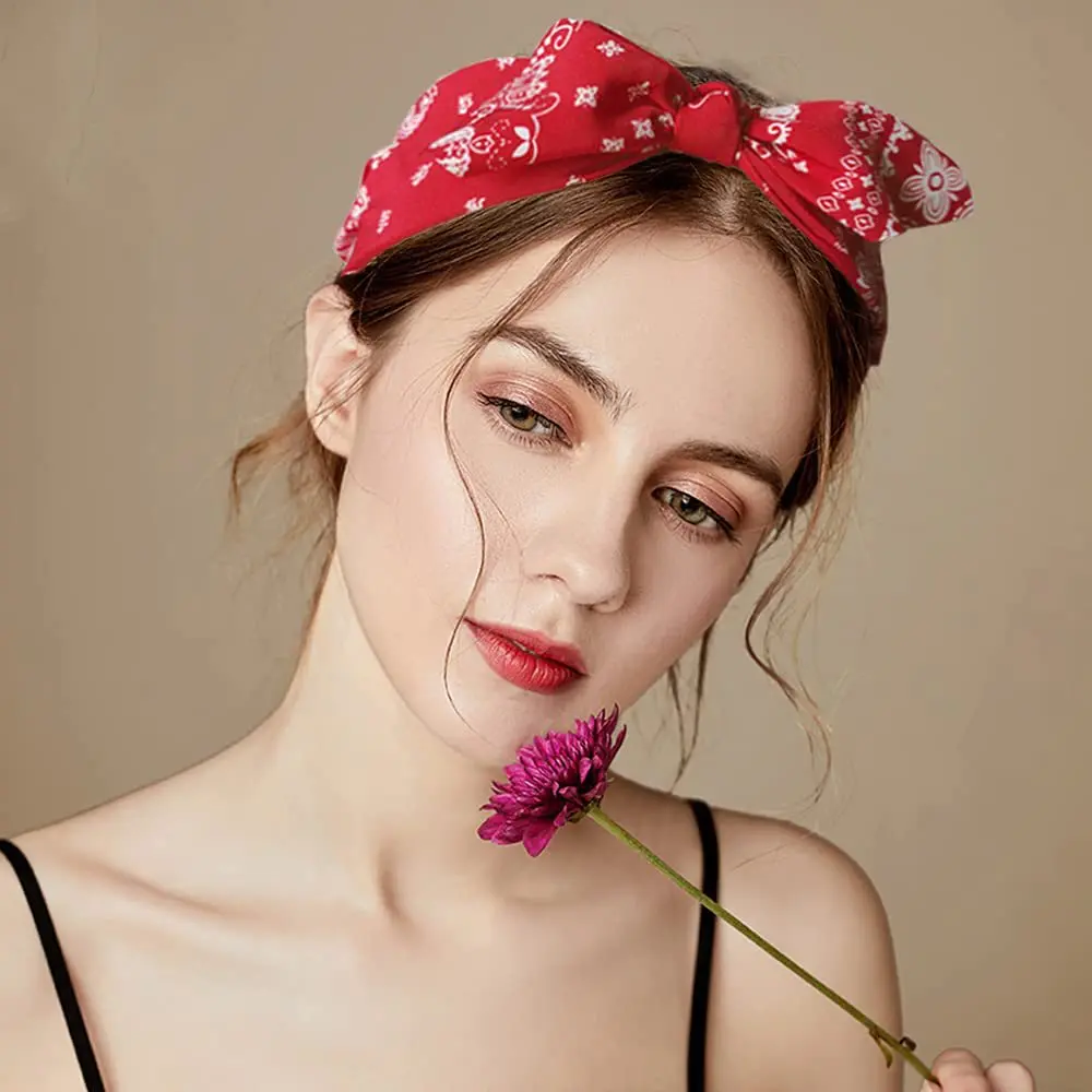 Diadema de Cachemira para mujer, Bandana con lazo anudado, turbante con Orejas de conejo, accesorios para niña