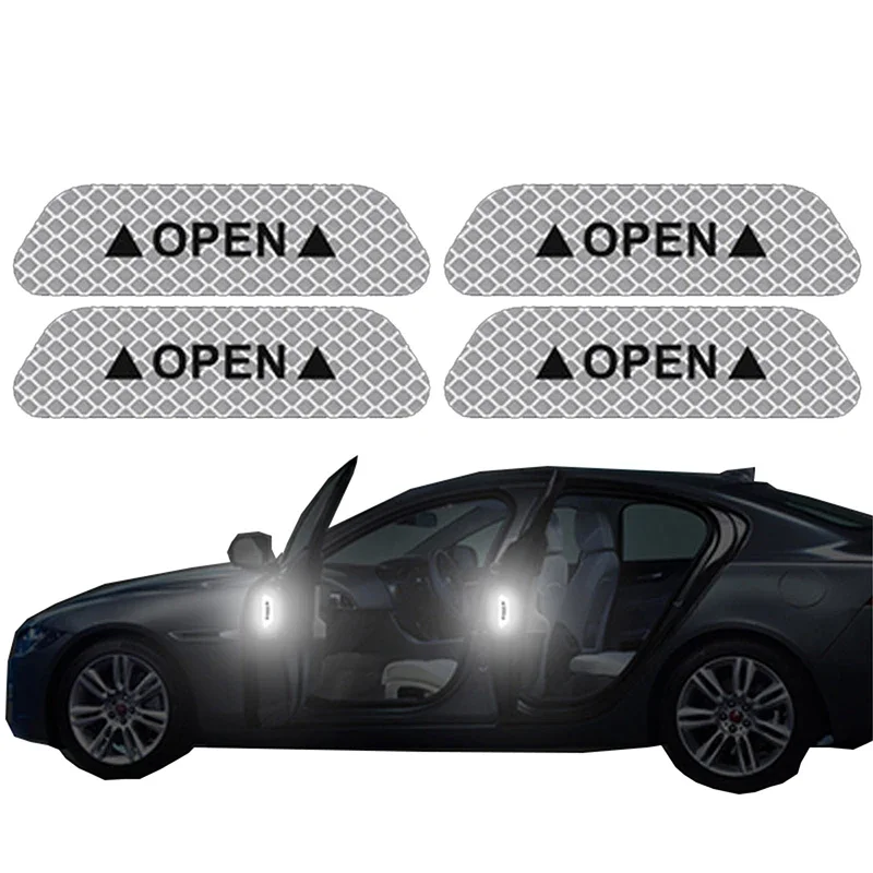 4 Pack Reflective Door Stickers Safety Opening Warning Reflective Tape Decals Auto Parts Reflective Stickers