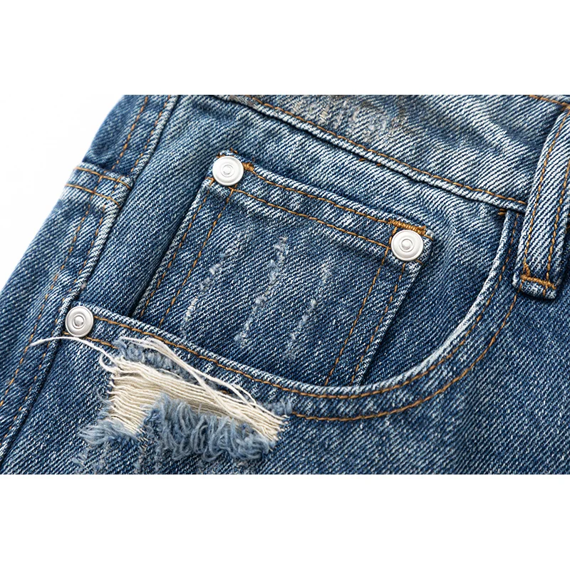 American washed men's jeans high-end personalized hand-painted printing straight loose pants 2024 retro casual men's pants