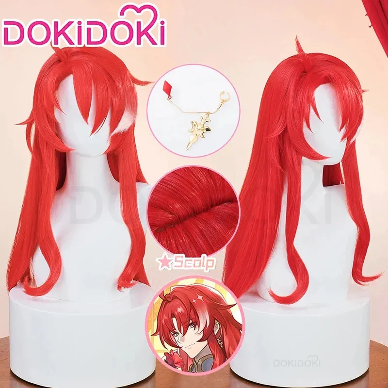 2025 Neu AUF LAGER Perücke Spiel Honkai: Star Rail DokiDoki Argenti Cosplay Ohrclip Männer Rot Langes Haar Fre ★ ☆ ★