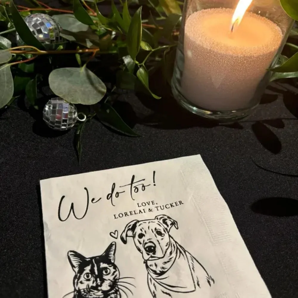 80 pcs Custom Personalized Two Pet,Dog Custom Wedding Cocktail Napkins