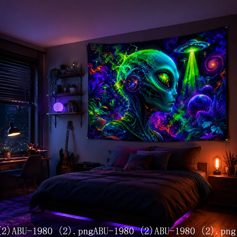 VIKAMA Trippy Alien Magic Forest Tapestry Color Mushroom Galaxy UFO Psychedelic Art Wall Hanging Teen Dorm Bedroom Decor Cloth