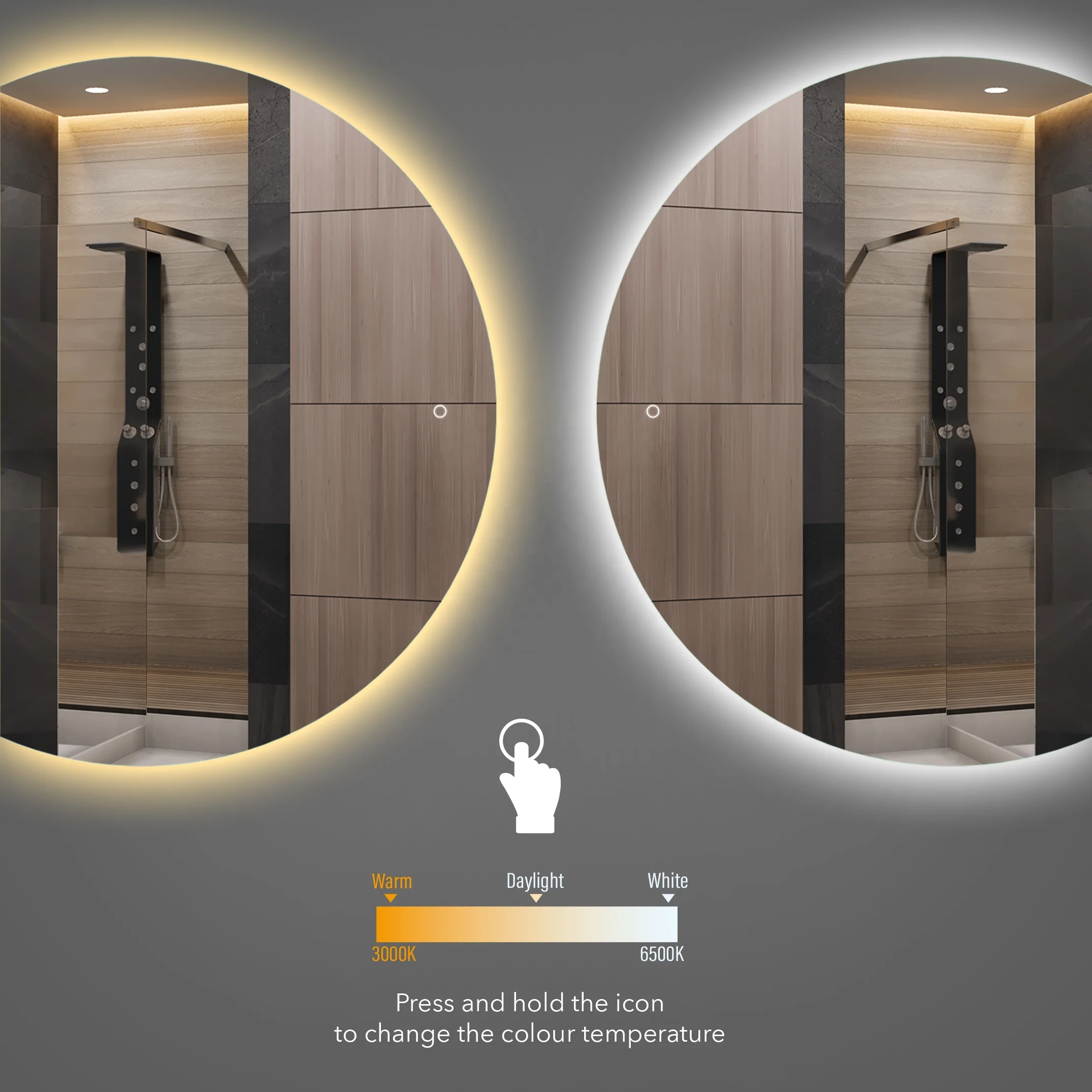 กระจกติดผนังทรงครึ่งวงกลมเรืองแสง สไตล์โมเดิร์น สำหรับตกแต่งห้องนั่งเล่น