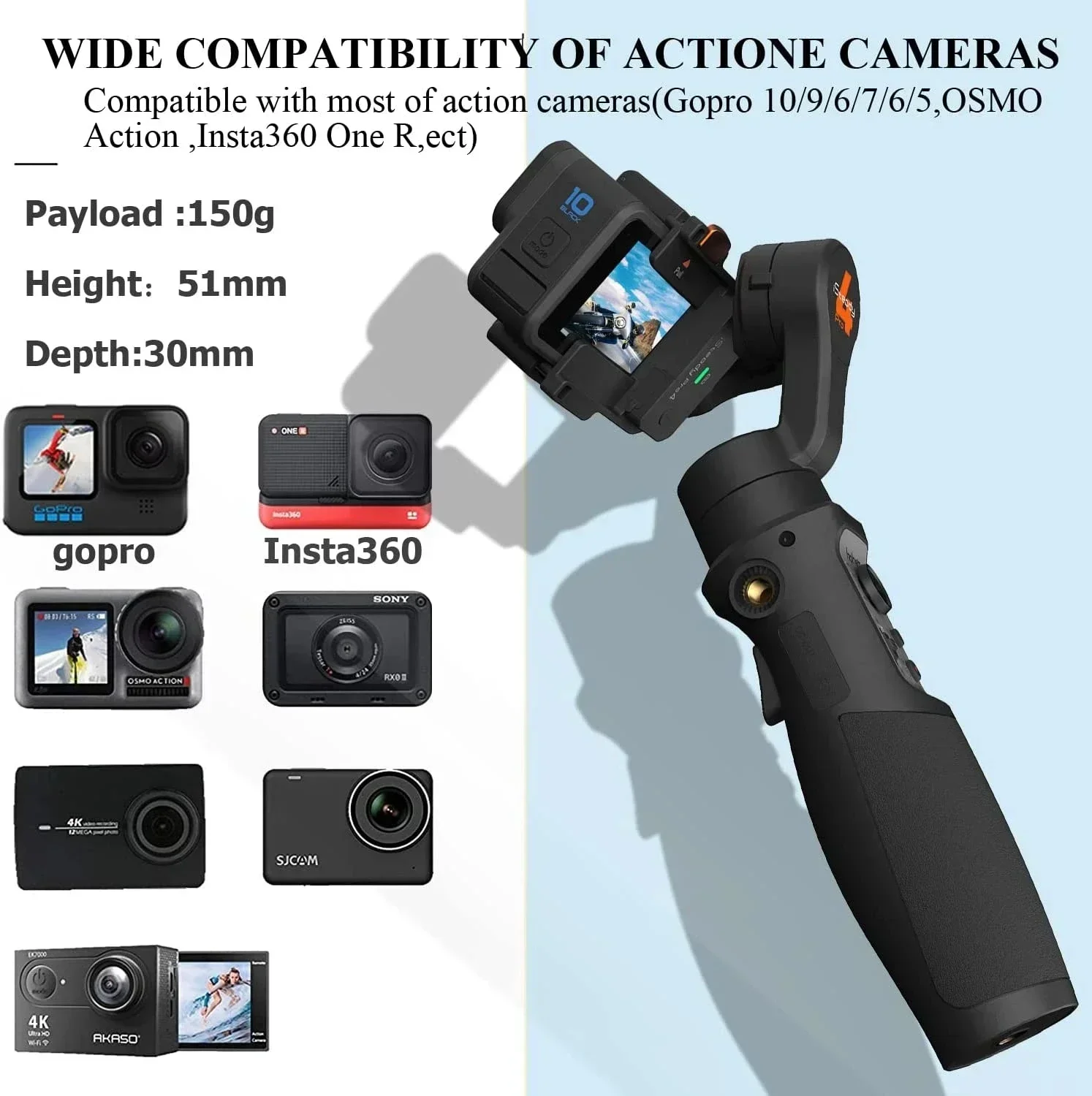 3-Axis Action Camera Gimbal Stabilizer for Sport 10/9/8/7 Insta360 One R DJI OSMO Action Camera Gimbal Hohem Pro 4/Pro 3 view 4