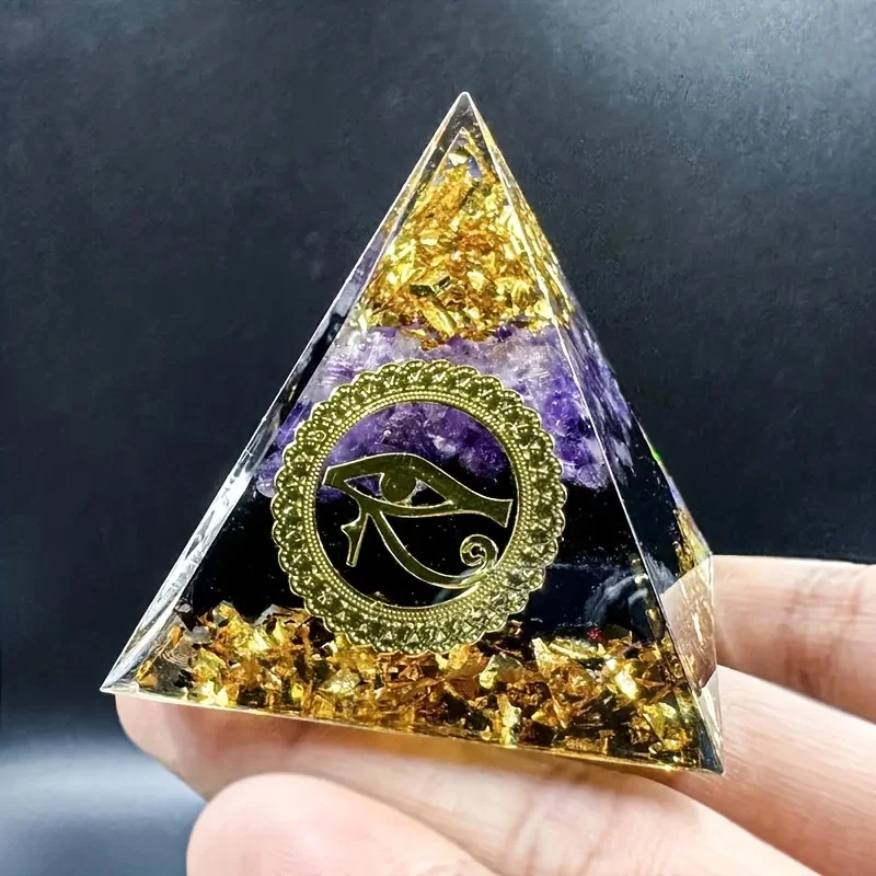 1pc Orgone Amethyst Pyramid, Eye Of Horus In Egypt, Orgone Crystal art, Orgone Crystal pyramid, Crystal gift, Energy pyramid