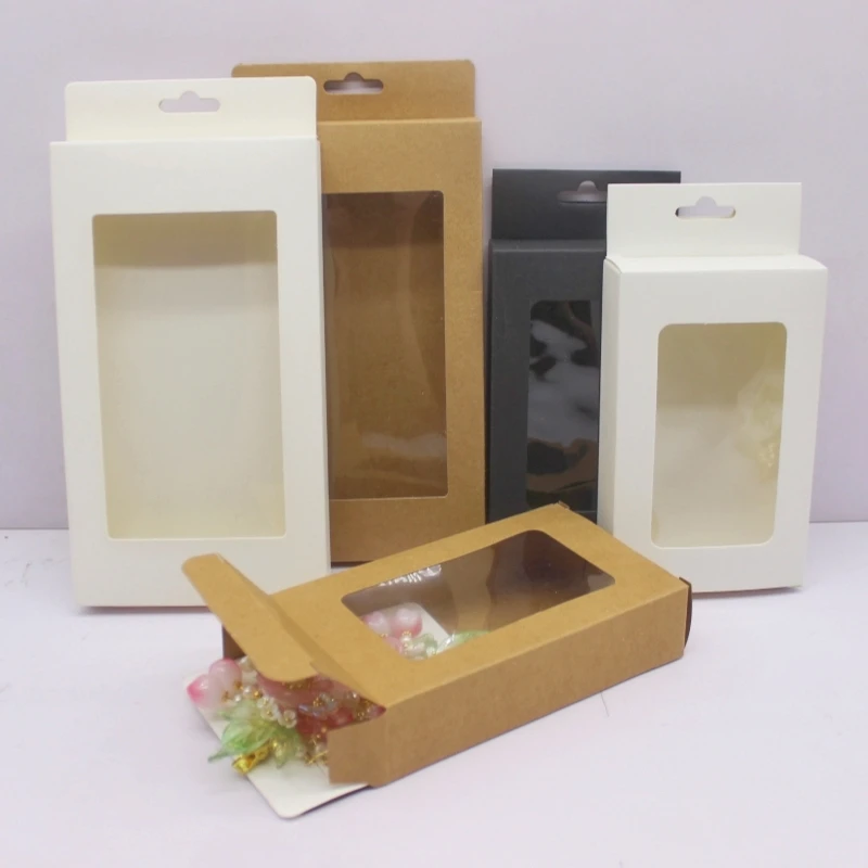 10 pcs 18x10x2/13x8x3cm black white kraft  window gift packaging box, jewelry packaging box