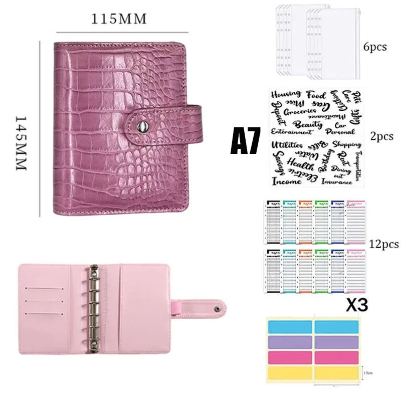 

A7 Crocodile Pattern Leather Budget Binder Notebook Cash Envelopes System Set Binder Pockets Money Budget Saving Bill Organizer