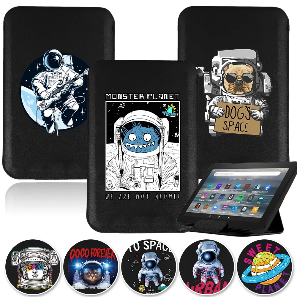 Astronaut Pattern Tablet Stand Cover Case for Fire 7/HD 8/HD 10 /HD 8 Plus 2020/HD 10 Plus 2021 Sleeve Leather Magnetic Pouch