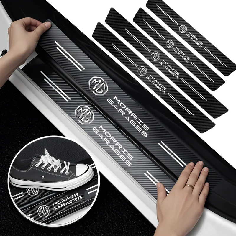 1/4/5 pçs peitoril da porta do carro placa de chinelo decoração adesivos de fibra carbono para morris garagens mg 7 6 5 zs mg4 ev um cyberster hs mg3 ezs gt