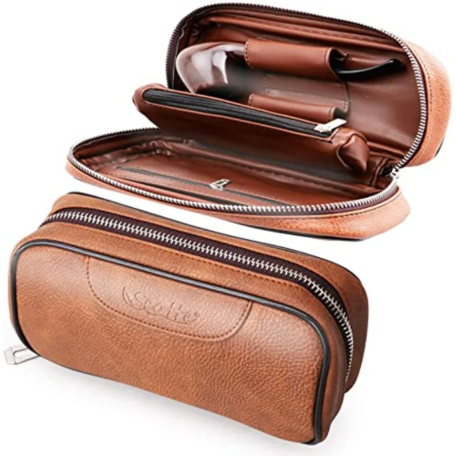 

Scotte PU Leather Tobacco Smoking Wood Pipe Pouch case/Bag for 2 Tobacco Pipe and Other Accessories Does t Include Pipes and Ac