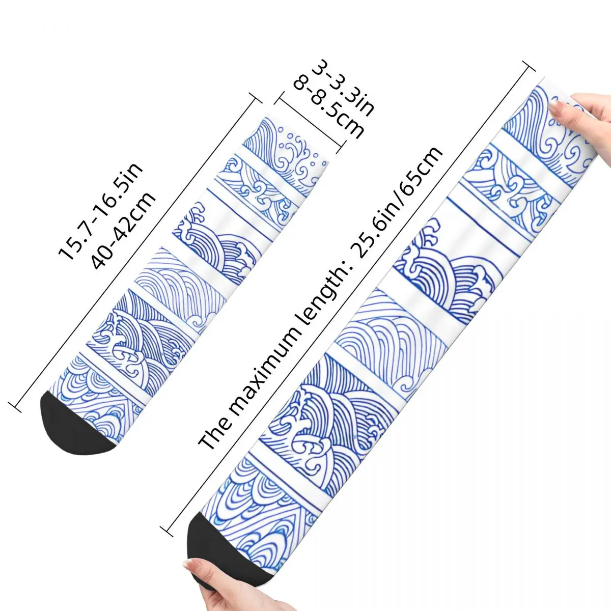 Funny Happy Sock for Men Blue Wave Of Kanagawa Vintage Japanese Wave Quality Pattern Printed Crew Sock Seamless Gift