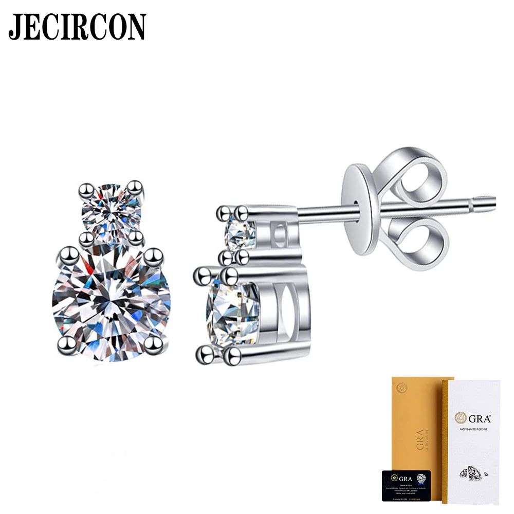 

JECIRCON Hot Selling S925 Sterling Silver Earrings for Women Simple 4-Claw Moissanite D Color 0.5 Carat Fashion Versatile Studs