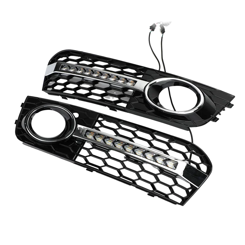 

Classic-2PCS Car LED Fog Light Turn Signal DRL Grille Cover Replacement Accessories For A4 B8 2009-2011