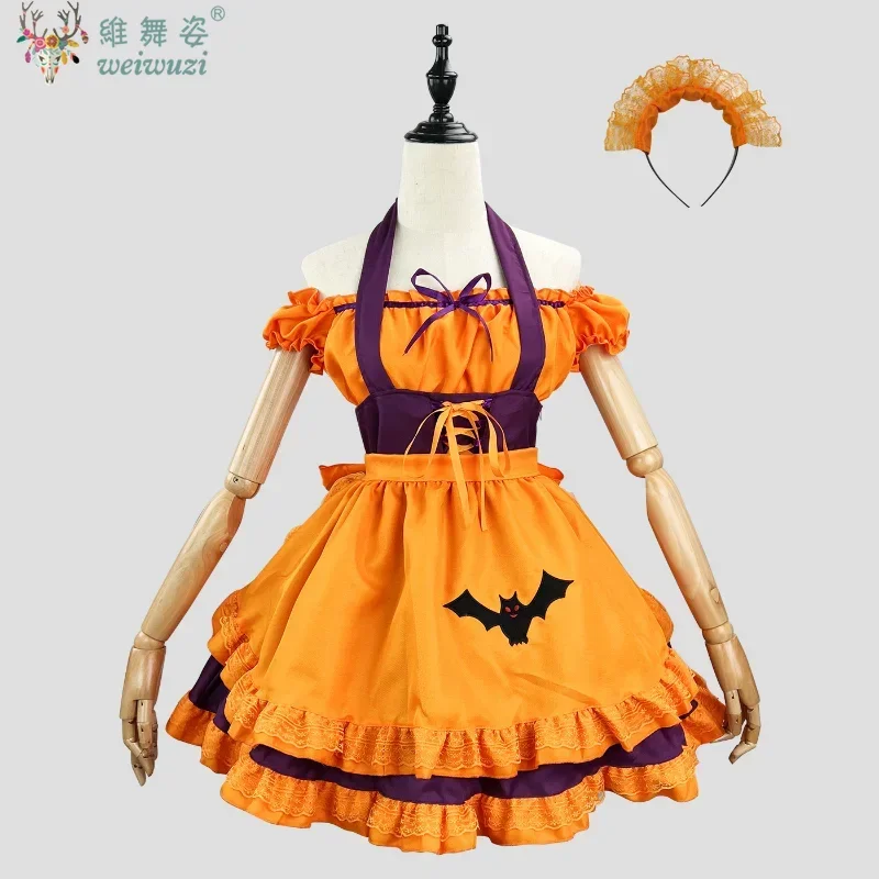 

Carnival Clothing New Halloween Maid Pumpkin Costume Women Plus Size Bat Vampire Animation Show Party Maid Outfits Sweet Big Bow