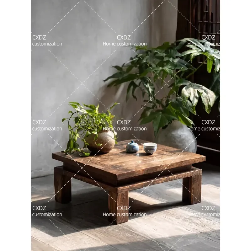 Artistic small coffee table Modern minimalist Chinese courtyard Vintage pastoral log Solid wood Old elm Premium small coffee