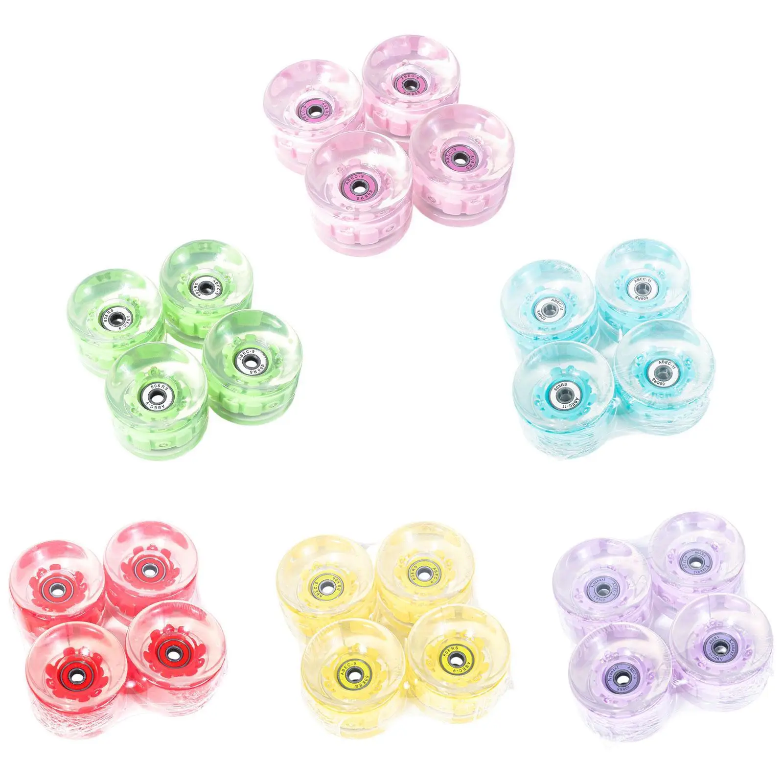 4Pcs Skateboard Wheels Flash with Bearings Wear Resistant 65mm 78A Transparent PU Smooth Repair Parts with Light Rollers